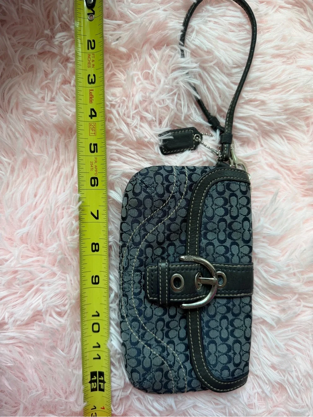 Coach Navy buckle Signature Canvas Wrislet with Leather Trim vintage y2k Bag